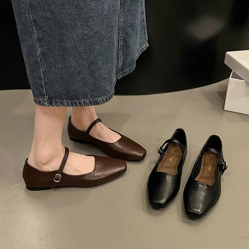 Spring/Autumn New Square Toe Flat Bottom Elegant Fashionable Women's Shoes Shallow Mouth Breathable Comfortable Casual Loafers