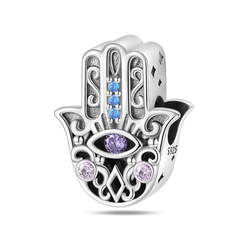 Classic Silver Plated Lotus Guardian Angel Heart-Shaped Zircon Charms Beads Fit Qikaola 925 Original Bracelets DIY Jewelry Gifts