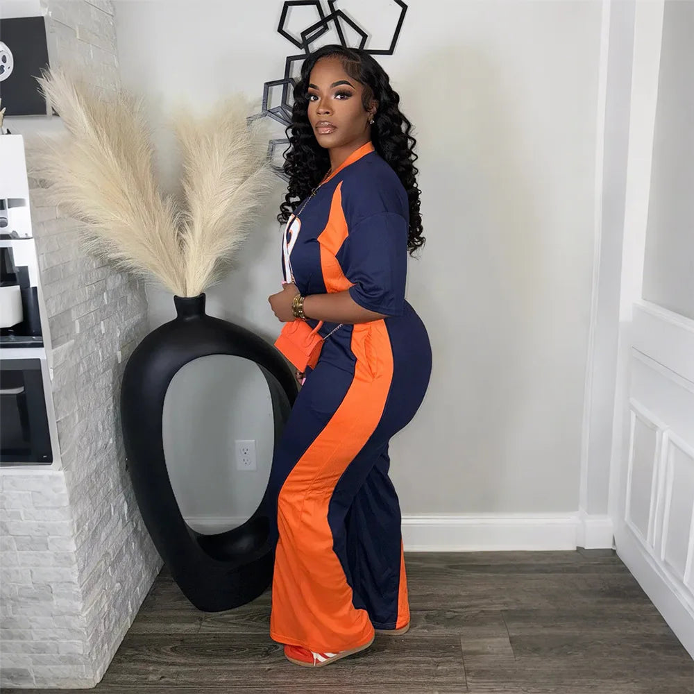 Contrast Color Jersey Tracksuit Set Women Streetwear Short Sleeve Sweatshirt Top and Pants Suit 2025 Chic 2 Piece Sets Outfits