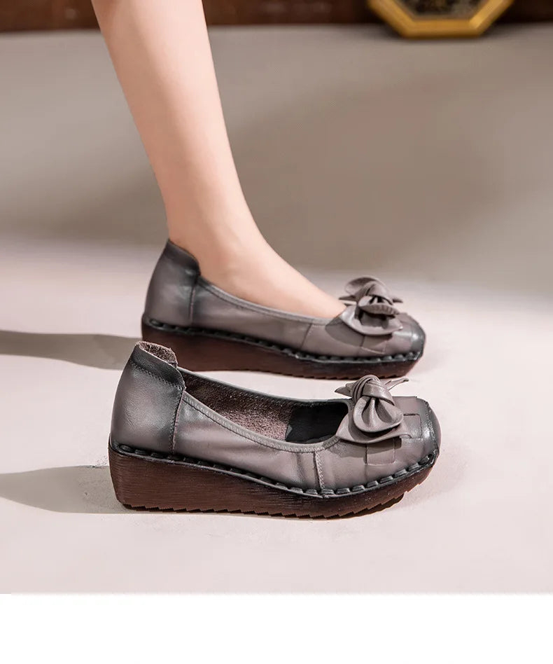 GKTINOO 4cm Weave Genuine Leather Flats Platform Wedge Loafer Women Oxfords Vintage Ethnic Summer Comfy Soft Soled Casual Shoes