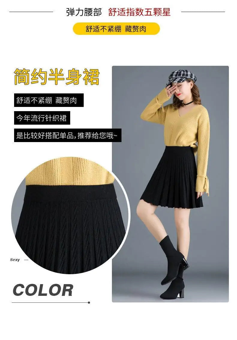 Spring Fashion Korean New Student A-line Half Skirt Women Solid Elastic High Waist Shirring Design Versatile Pleated Half Skirts