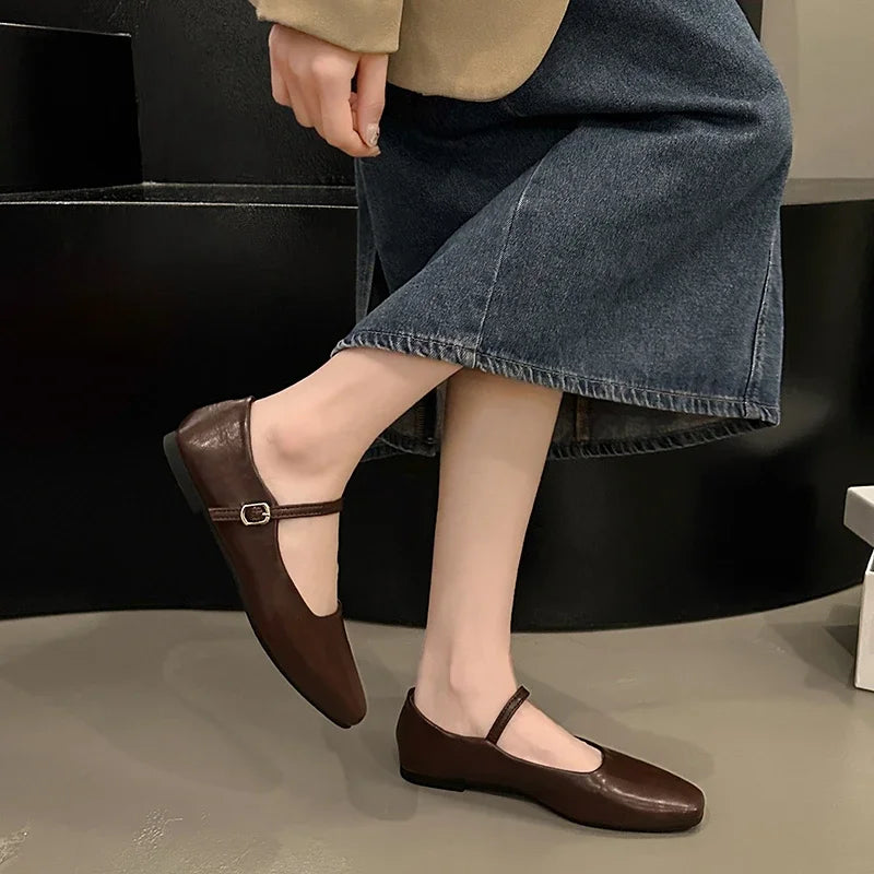 Spring/Autumn New Square Toe Flat Bottom Elegant Fashionable Women's Shoes Shallow Mouth Breathable Comfortable Casual Loafers