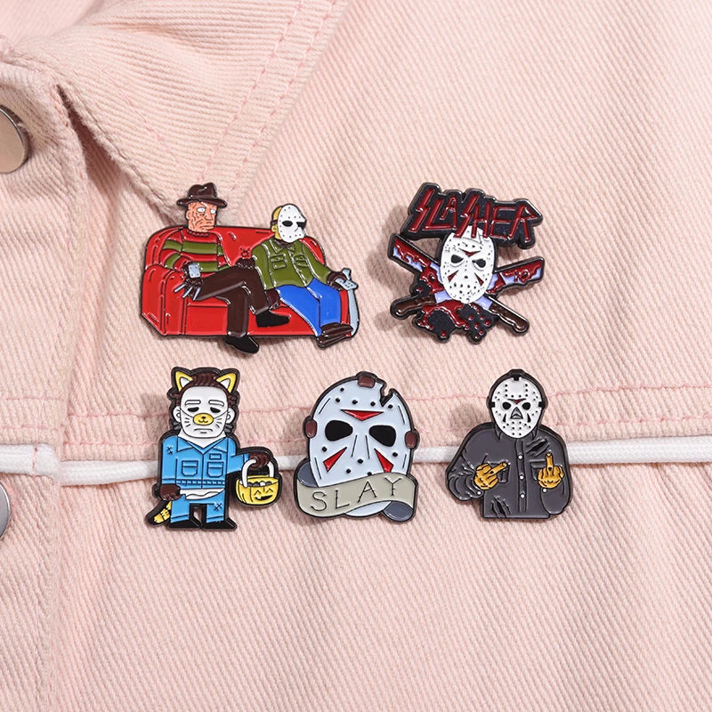 Halloween Horror Brooch Enamel Pins Custom Masked killer Brooches Lapel Badges Funny Jewelry Gift for Friends
