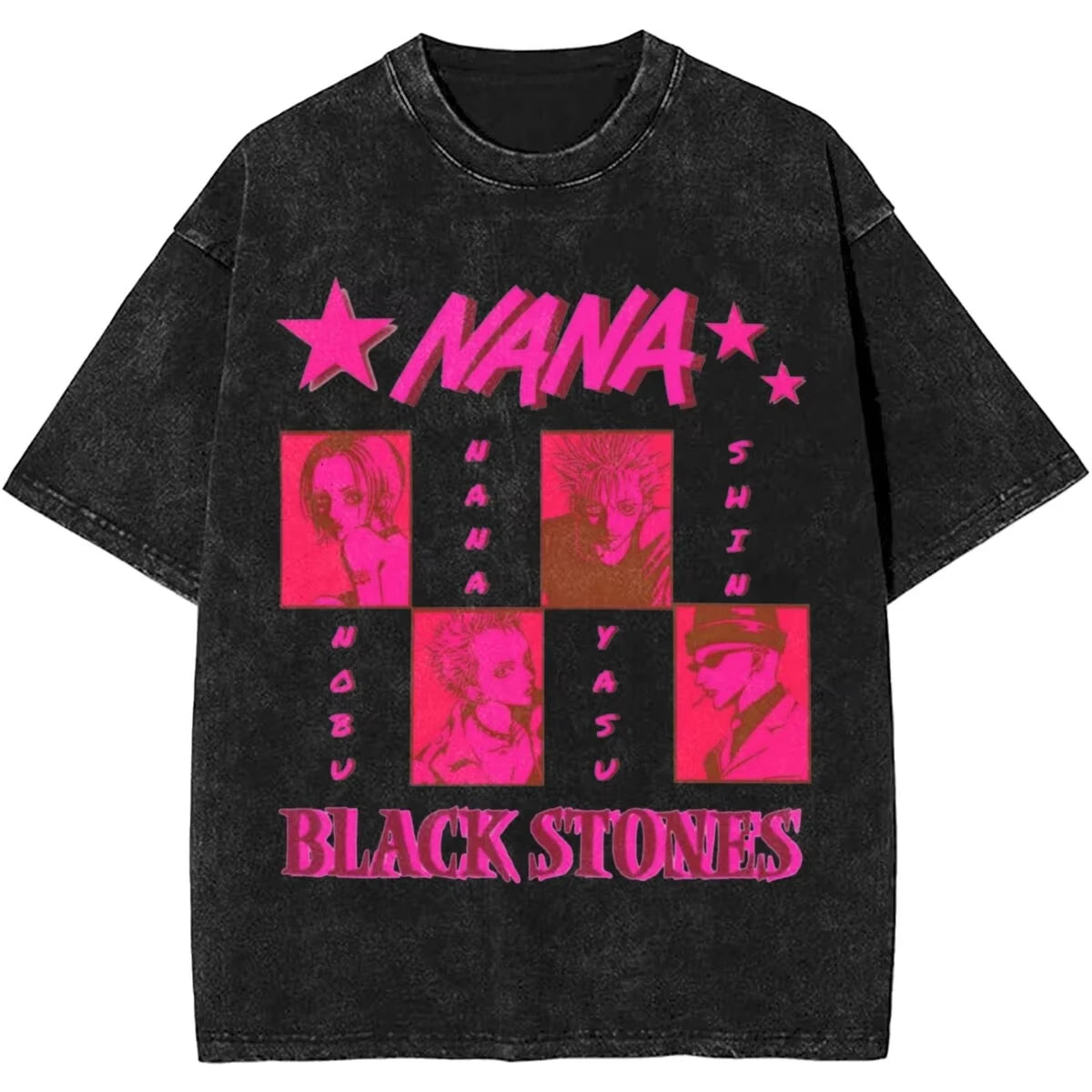 Men's Women Manga Black Stones Nana Vintage Washed T Shirts Trendy Tee Couple Summer Aesthetic Casual Clothing Hip Hop Oversized