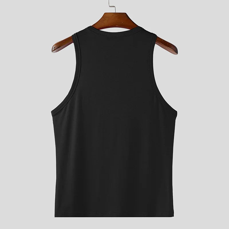 INCERUN Men Tank Tops Solid Color O-neck Sleeveless Casual Male Vests Summer Streetwear 2025 Fashion Skinny Leisure Men Clothing