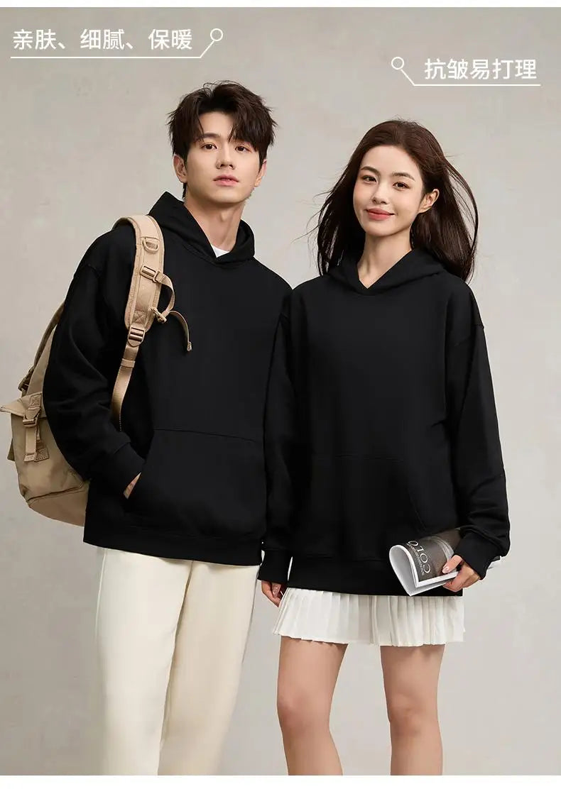 750g Terry Hooded Sweatshirt Autumn Winter Style Drop Shoulder Loose Trendy Pullover Hoodie Casual Solid Color Jacket Unisex