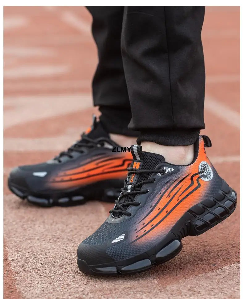 Men Air Cushion Sport Safety Shoes Fashion Steel Toe Sneakers Anti-smash Anti-puncture Protective Shoes Man Safety Work Boots