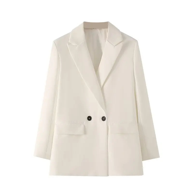 New Women's Double-Breasted Suit Jaet Casual Top 2 Colors Commute Sle Straight Cut Polyester Long Sve Pure Color
