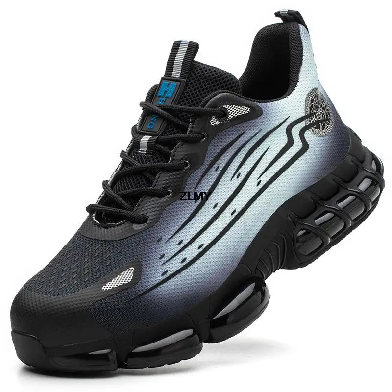 Men Air Cushion Sport Safety Shoes Fashion Steel Toe Sneakers Anti-smash Anti-puncture Protective Shoes Man Safety Work Boots