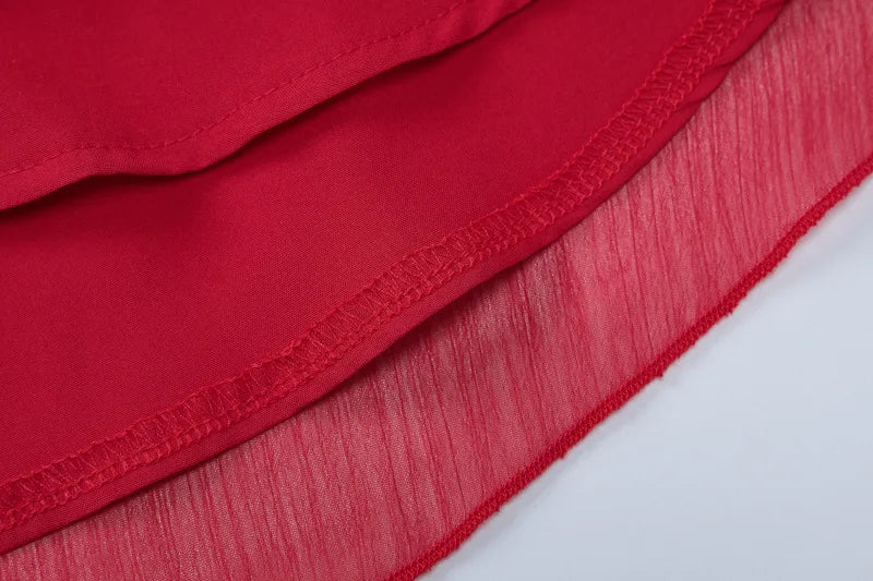 European and American style women's spring new fashion sexy French temperament sleeveless square collar ruffled chiffon dress