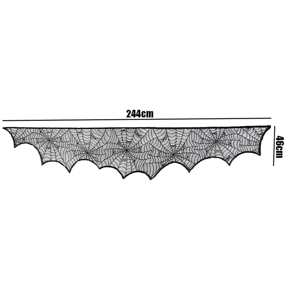 Hallowen Bat Spider Web Table Runner Door Curtain Lace Cobweb Fireplace Cover Lampshade Perfect for Gothic Halloween Decoration