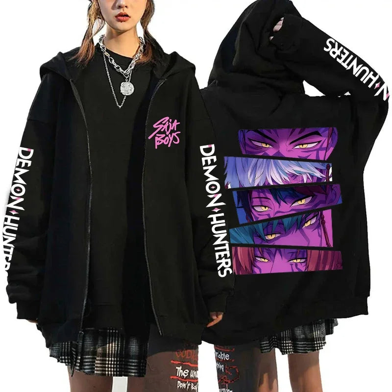 New Kpop Demon Hunters Saja Boys Zipper Hoodies Men Women Casual Personality Hooded Sweatshirt Fall/Winter Fashion Zip Hoodies
