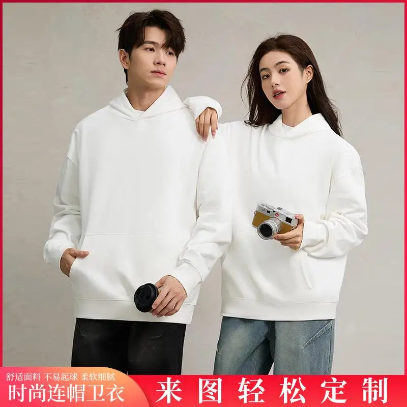 750g Terry Hooded Sweatshirt Autumn Winter Style Drop Shoulder Loose Trendy Pullover Hoodie Casual Solid Color Jacket Unisex