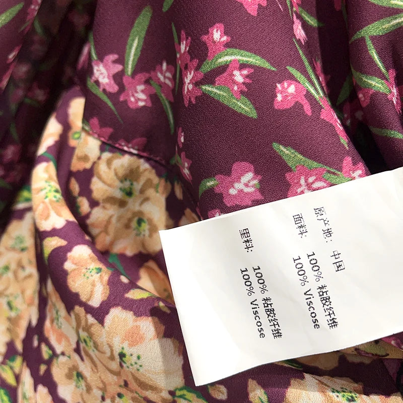 Waist Hollow out Women's Long Dress Deep V Short Sleeve 2025 Summer Lady Floral Printed Robe
