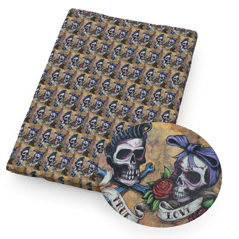 Halloween Skull Bone Skeleton Printed Polyester Pure Cotton Material Patchwork Tissue Sewing Quilting Fabrics Needlework DIY