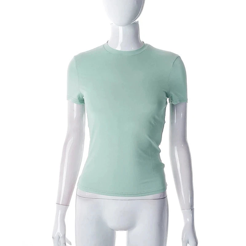 Spring Summer New Short Sleeve T-Shirt Women Solid Simple Casual Soft All-Match Hot Basic Crop Tops Tees Summer Fashion