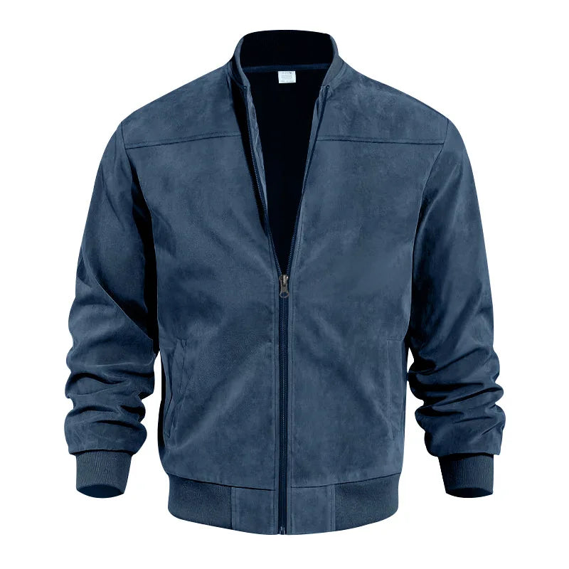 Autumn Suede Solid Color Men's Zipper Jacket Casual Retro Long-sleeved Cardigan Jacket