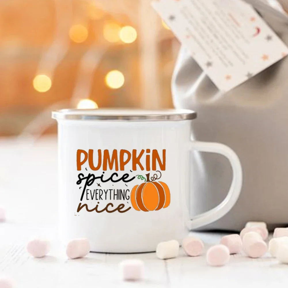 Pumpkin Spice and Everything Nice Enamel Mug Halloween Camping Mug Autumn Home Decor Fall Coffee Mug Festive Gifts for Kids