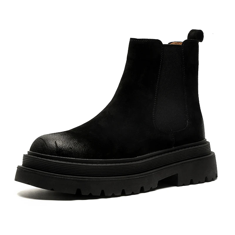 large size men casual party nightclub high chelsea boots slip-on cow suede leather shoes cowboy platform boot autumn winter bota