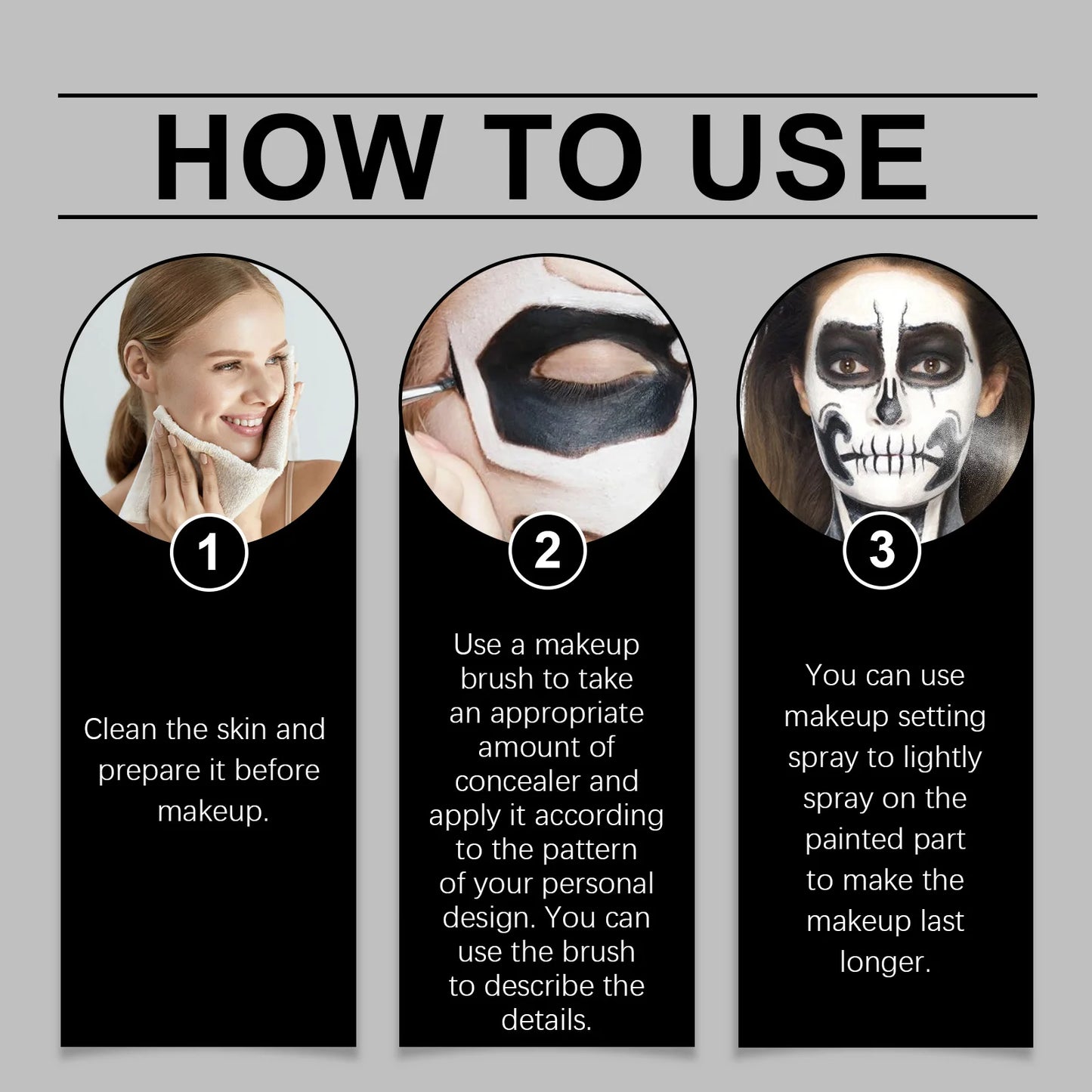 Halloween Party Liquid Face and Body Paint Black White High Coverage Long Lasting Color Vampire Makeup DIY for Paint Party 120ml