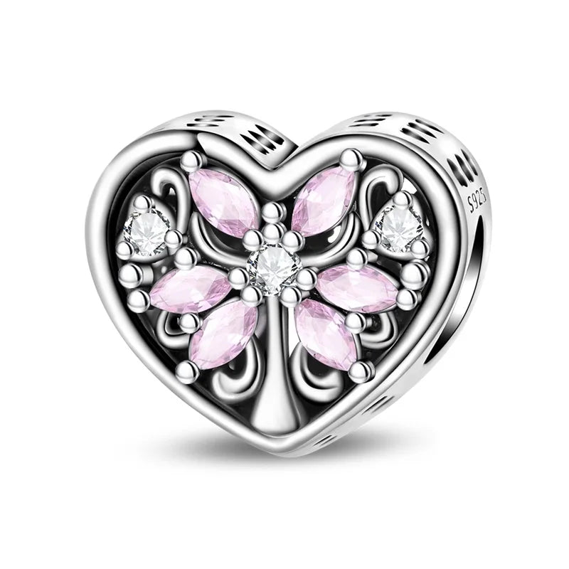 Classic Silver Plated Lotus Guardian Angel Heart-Shaped Zircon Charms Beads Fit Qikaola 925 Original Bracelets DIY Jewelry Gifts