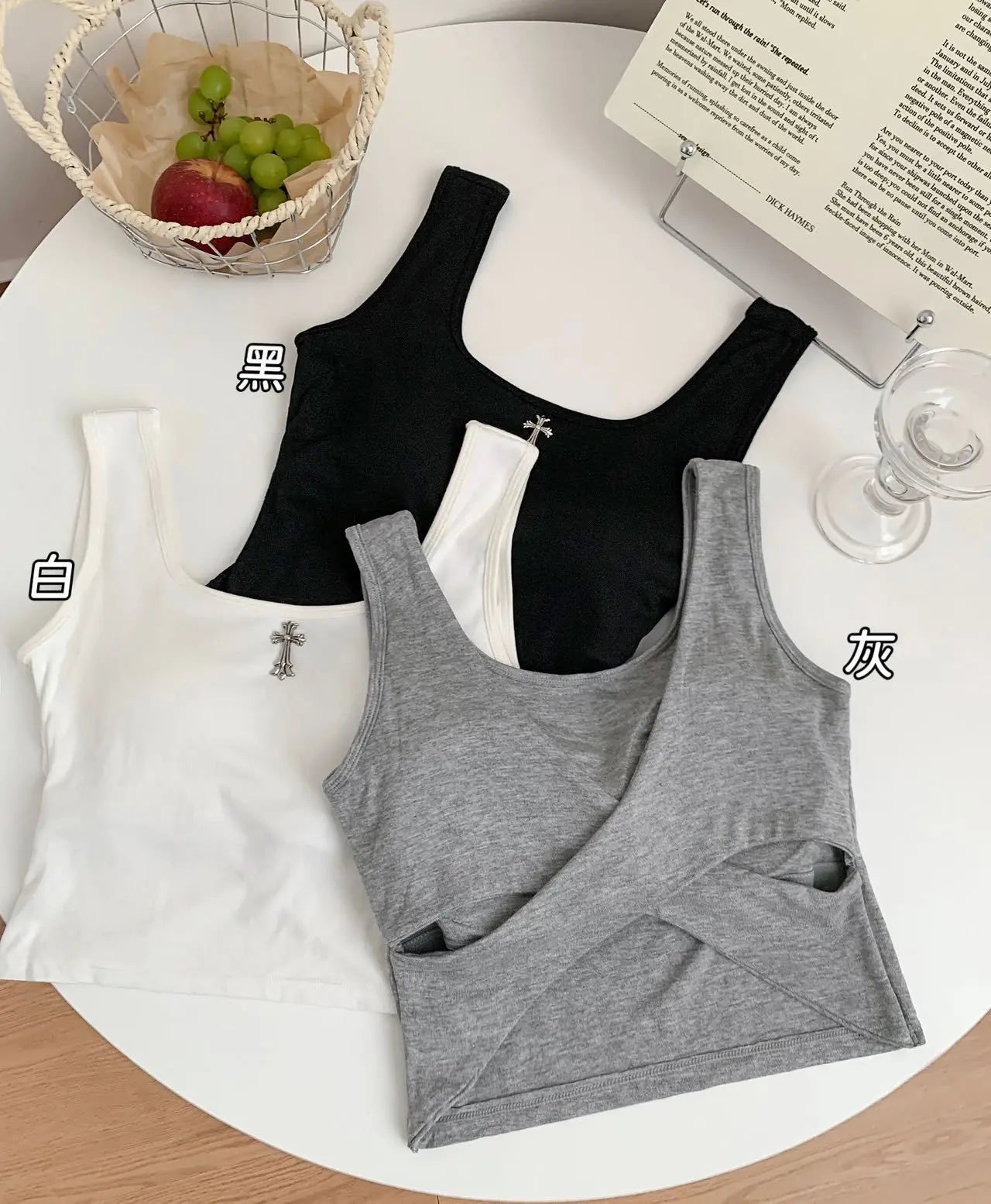 Square Neck Sling Camisoles Women Beautiful Back Cross Back Casual Sports Tank Top with Chest Pad
