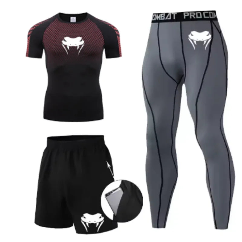 New MMA T-shirts+Pants Set Jiu jitsu Rashguard Men Bjj Muay Thai Jerseys Long Sleeve Boxeo Clothing Gym rshirt Tops Pants Shorts