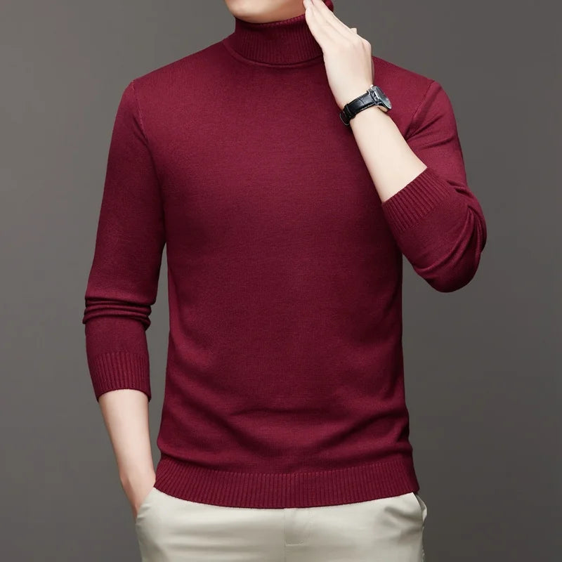 Autumn Mens High Quality Knitted Turtleneck Sweater Slim Fit Long Sleeve Anti-pilling Pullover Solid Color Trend Men Streetwea