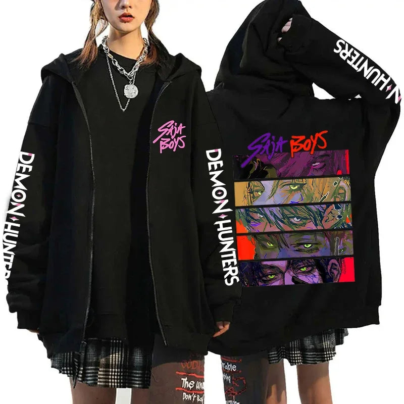 New Kpop Demon Hunters Saja Boys Zipper Hoodies Men Women Casual Personality Hooded Sweatshirt Fall/Winter Fashion Zip Hoodies