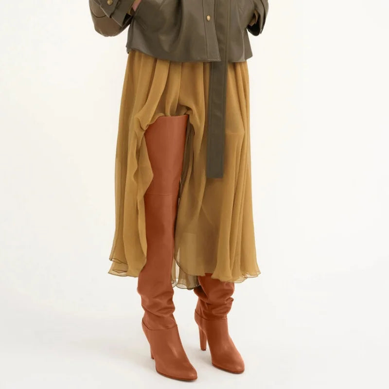 High Quality Solid Color Women's Over-the-knee Boots Pointed Toe High Heel Female Banquet And Runway Long Boots Ladies Shoes