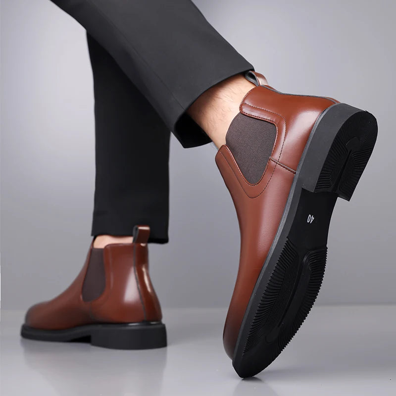 Casual Leather Mens Chelsea Boots Comfortable Male Business Shoes Fashion Men Ankle Boots Classic Outdoor Botas High Top Shoes
