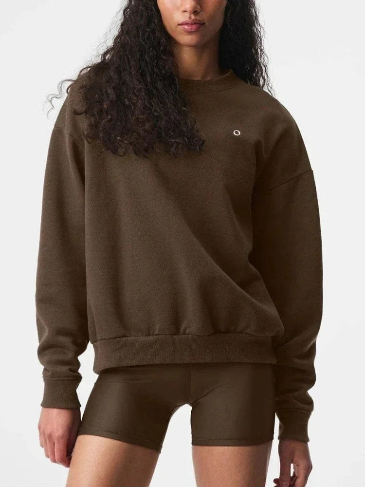 LO Cotton Pullover Hoodie women Sports Outdoor Top Long Sleeved Hooded Casual Versatile Solid Color Loose Autumn/winter Hoodie