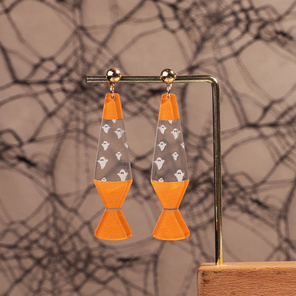 Halloween Day Acrylic Iridescent Colorful Lava lamp Earring for Women Cartoon Ghost Wave Point Drop Earrings 2024 Jewelry