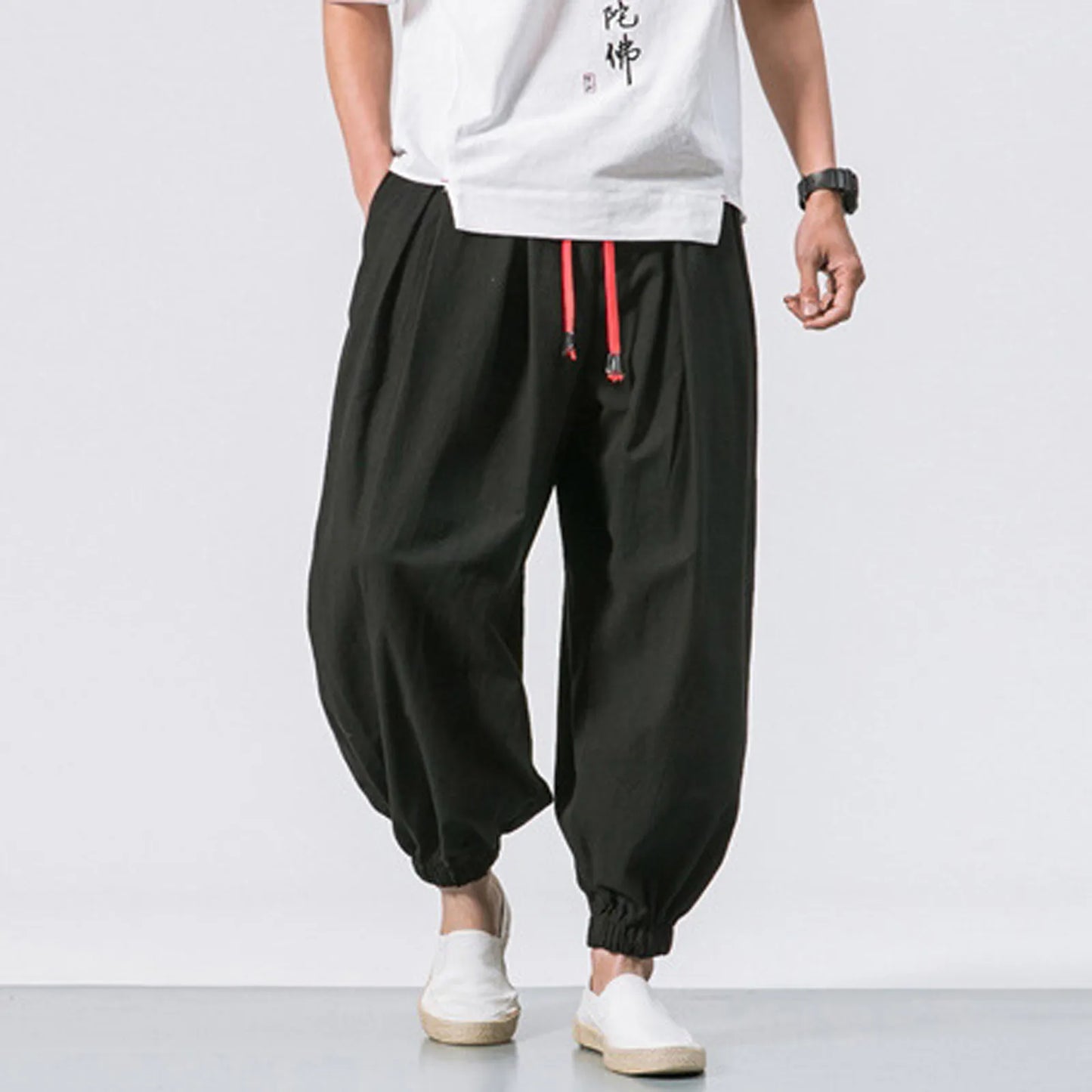 New Oversize Men Loose Harem Pants Autumn Chinese Linen Overweight Sweatpants High Quality Casual Brand Trousers Male