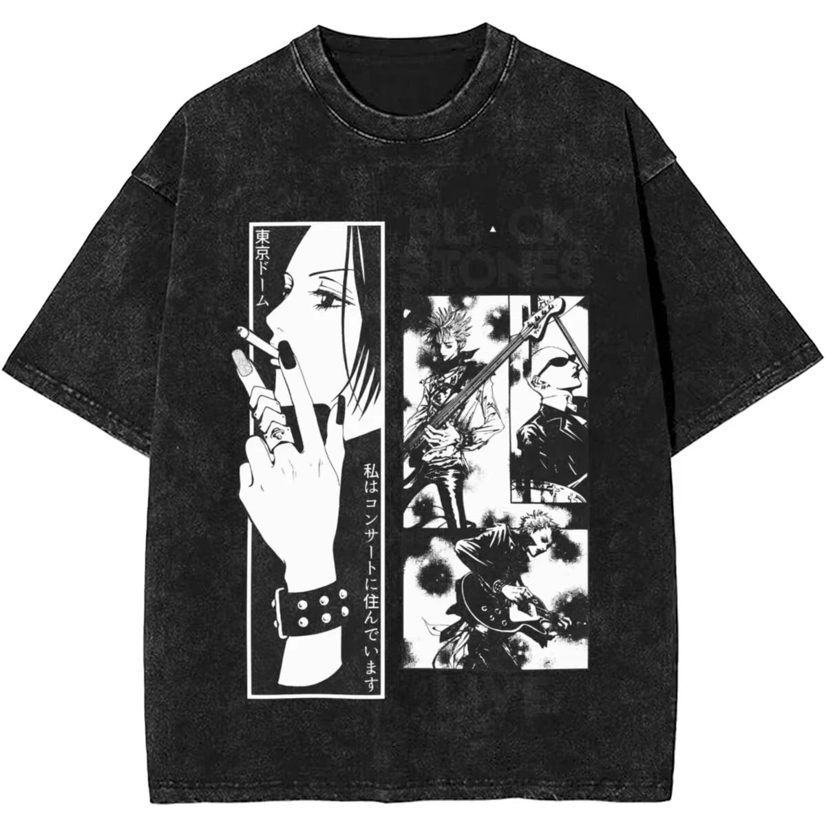 Men's Women Manga Black Stones Nana Vintage Washed T Shirts Trendy Tee Couple Summer Aesthetic Casual Clothing Hip Hop Oversized