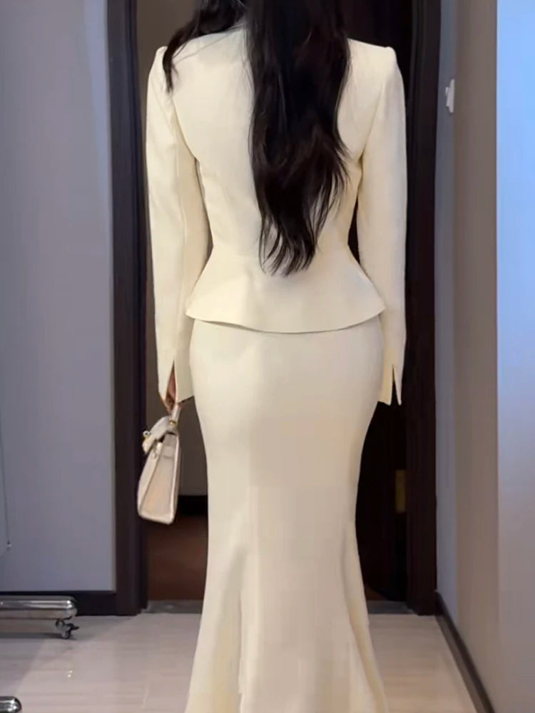 Spring fashion slimming and high-end suit coat+light luxury socialite style half skirt women's temperament two-piece set
