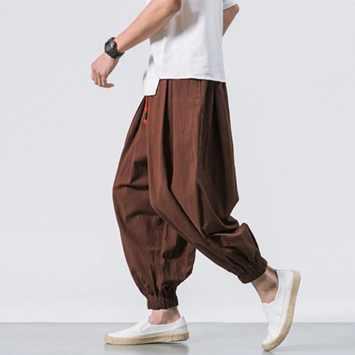 New Oversize Men Loose Harem Pants Autumn Chinese Linen Overweight Sweatpants High Quality Casual Brand Trousers Male