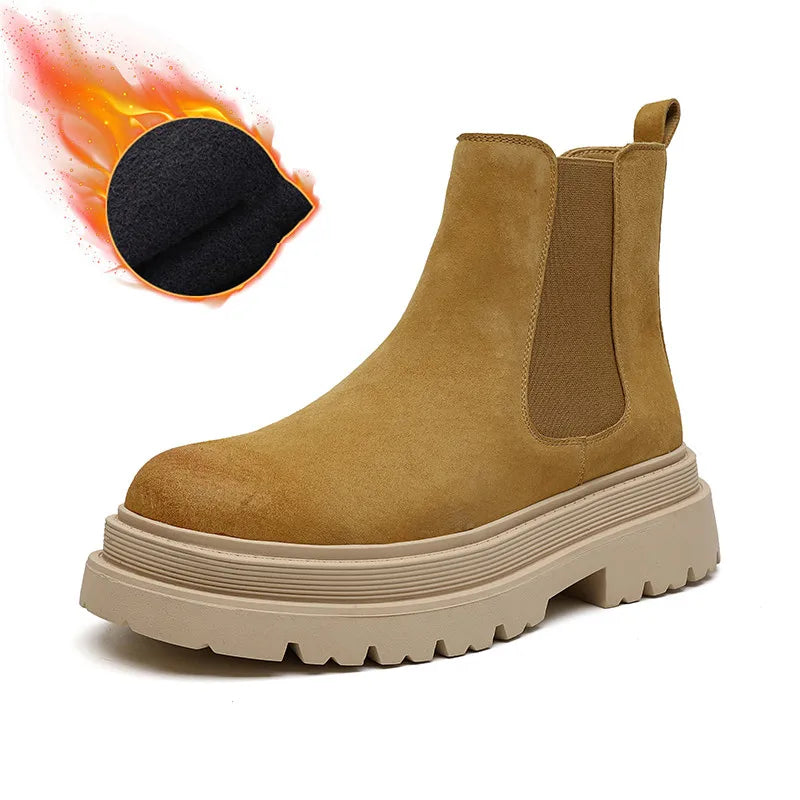 large size men casual party nightclub high chelsea boots slip-on cow suede leather shoes cowboy platform boot autumn winter bota