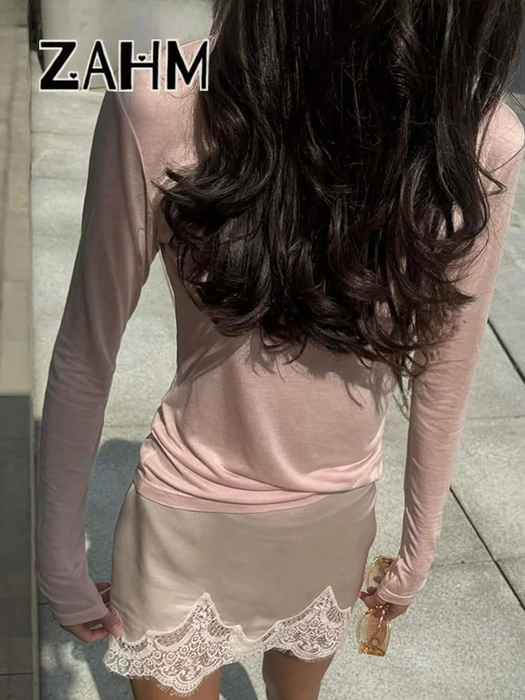 Elegant Patchwork Solid Lace Women Skirt Straight Irregular Female Skirts 2025 Summer All Match Street Lady Mini Bottoms New