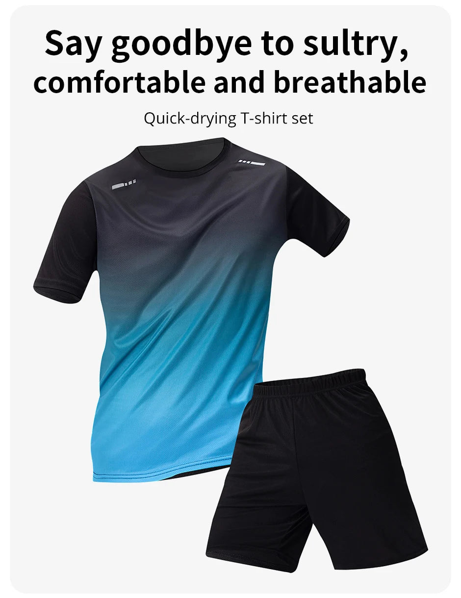 1/2/4/6-piece Men's Seasonal Sports Style Gradient Quick Drying Multi-color Short Sleeved Top Casual Running Black Shorts Set