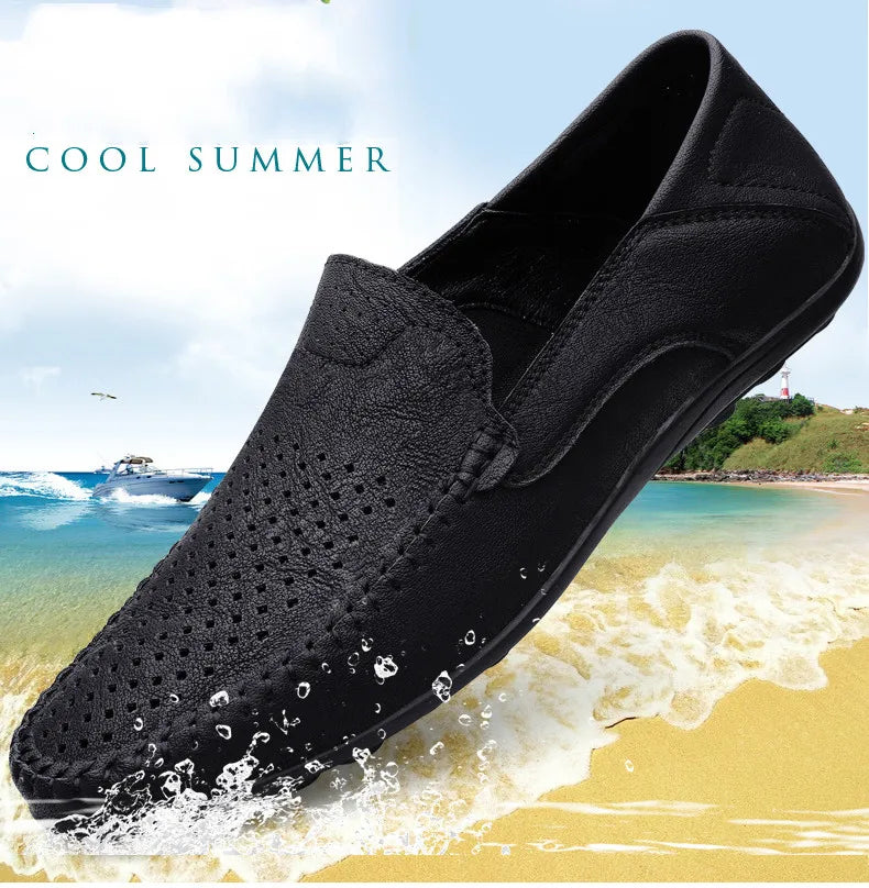 Men Shoes Casual Leather Hollow out Moccasins Men Breathable Slip on Driving Shoes Luxury Italian Men Loafers Plus Size 38-47