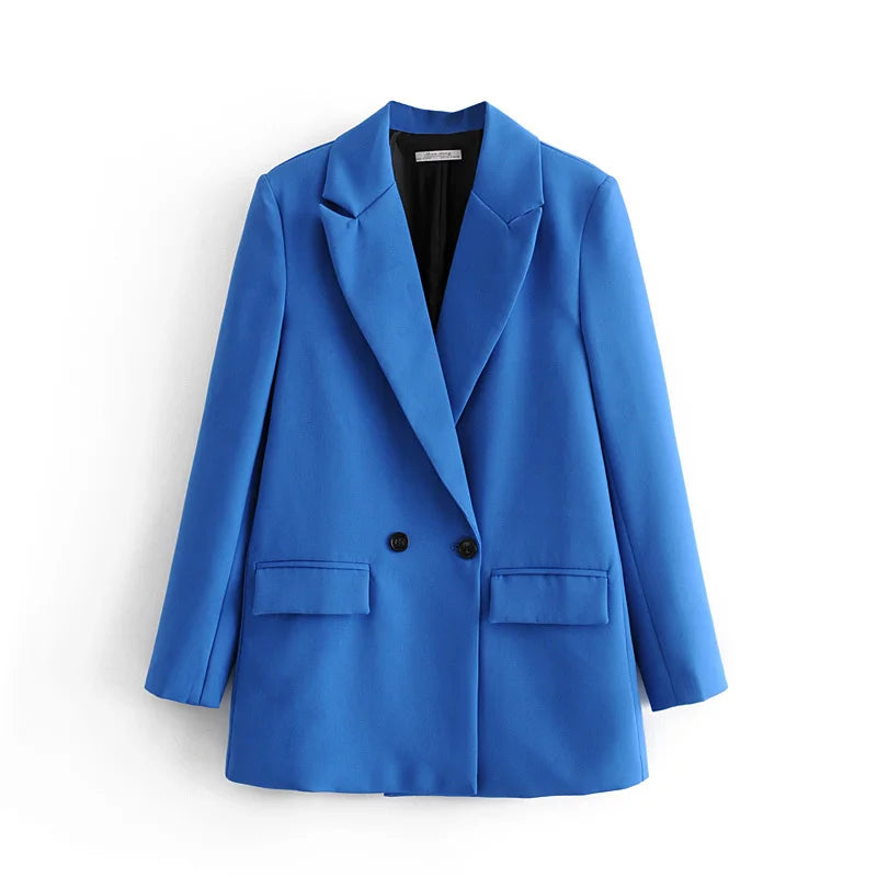 New Women's Double-Breasted Suit Jaet Casual Top 2 Colors Commute Sle Straight Cut Polyester Long Sve Pure Color