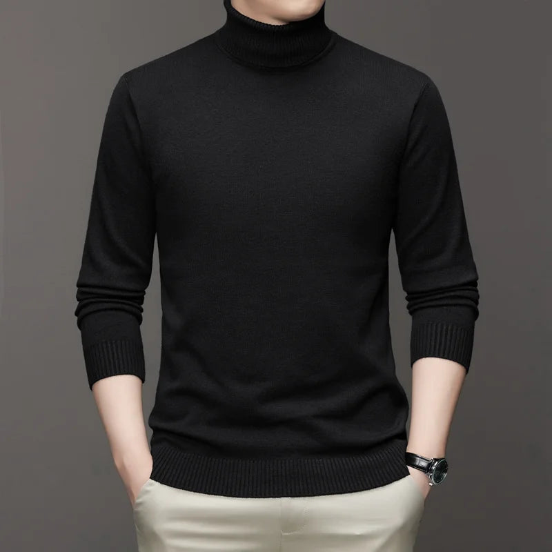 Autumn Mens High Quality Knitted Turtleneck Sweater Slim Fit Long Sleeve Anti-pilling Pullover Solid Color Trend Men Streetwea