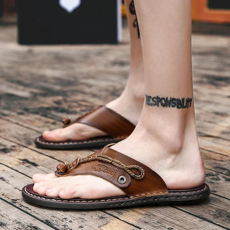 Men Handmade Braided Rope Flip-flops Mixed Colors Low Gang Summer Casual Outdoor Breathable Beach Shoes Non-slip Oxfords Slides