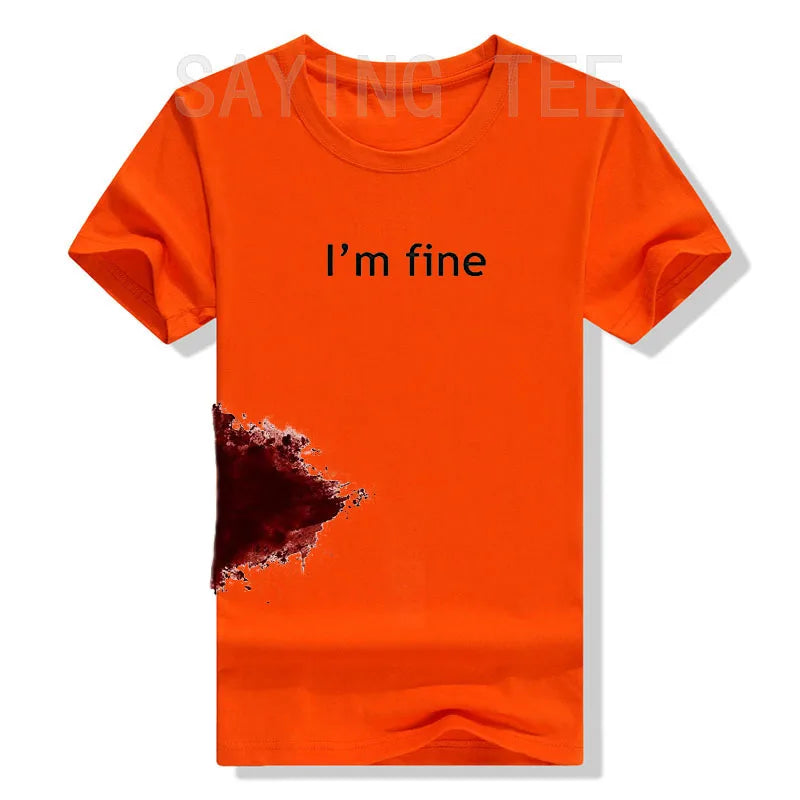 I'm Fine Graphic Novelty Sarcastic Movie Halloween Costume Humor Scary Funny T Shirt Gifts for Women Men Clothing Graphic Tee