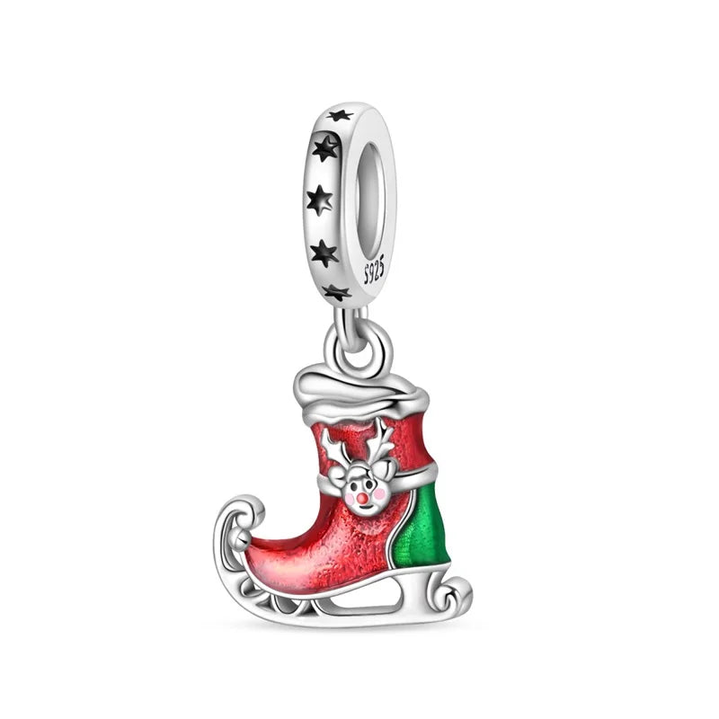 New Fireplace Snowman Sweater Sweet Romantic Christmas Winter Theme Charms Beads Fit Pan 925 Original Bracelets DIY Fine Jewelry