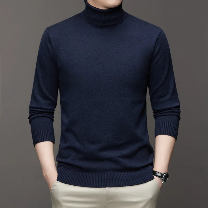 Autumn Mens High Quality Knitted Turtleneck Sweater Slim Fit Long Sleeve Anti-pilling Pullover Solid Color Trend Men Streetwea