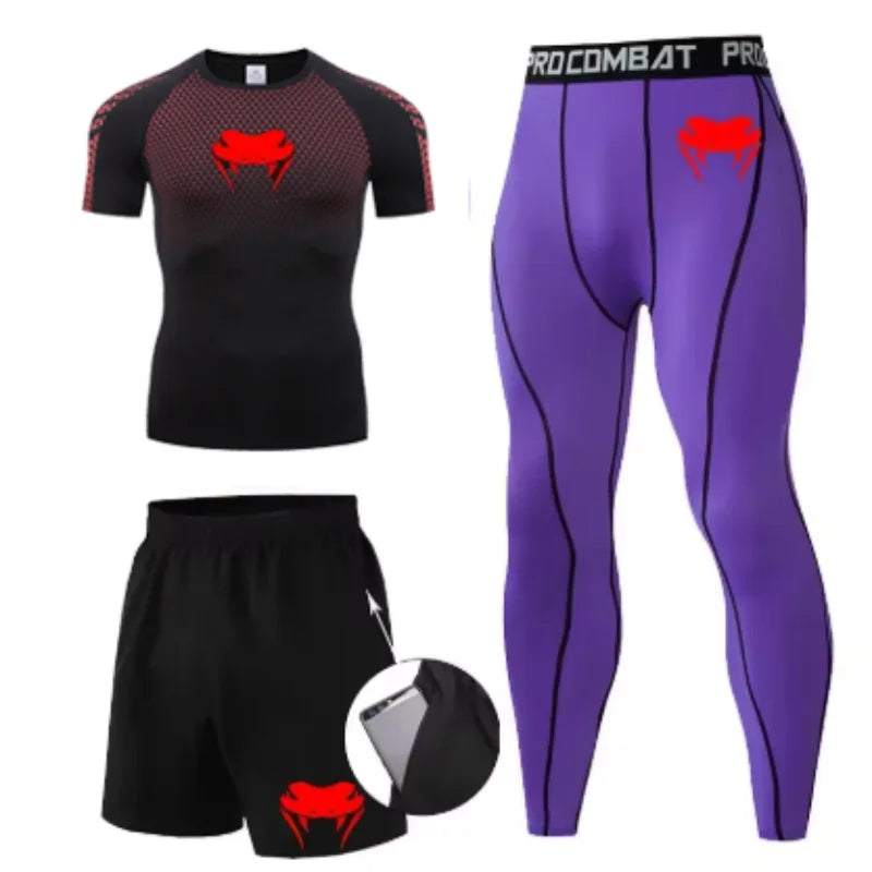 New MMA T-shirts+Pants Set Jiu jitsu Rashguard Men Bjj Muay Thai Jerseys Long Sleeve Boxeo Clothing Gym rshirt Tops Pants Shorts