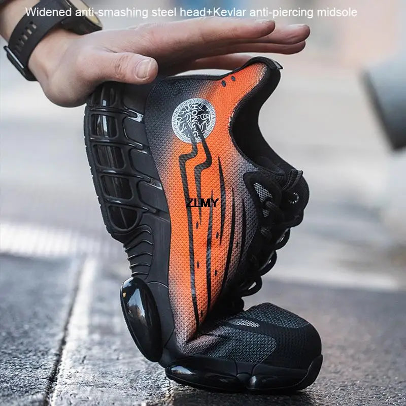 Men Air Cushion Sport Safety Shoes Fashion Steel Toe Sneakers Anti-smash Anti-puncture Protective Shoes Man Safety Work Boots