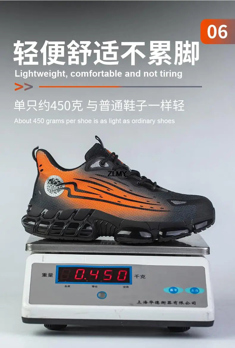 Men Air Cushion Sport Safety Shoes Fashion Steel Toe Sneakers Anti-smash Anti-puncture Protective Shoes Man Safety Work Boots